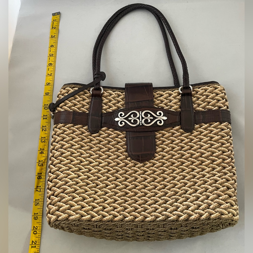 Brighton Rafia Multi-toned Purse with Brown Crocodile Trim and Silver Hardware - Picture 15 of 16